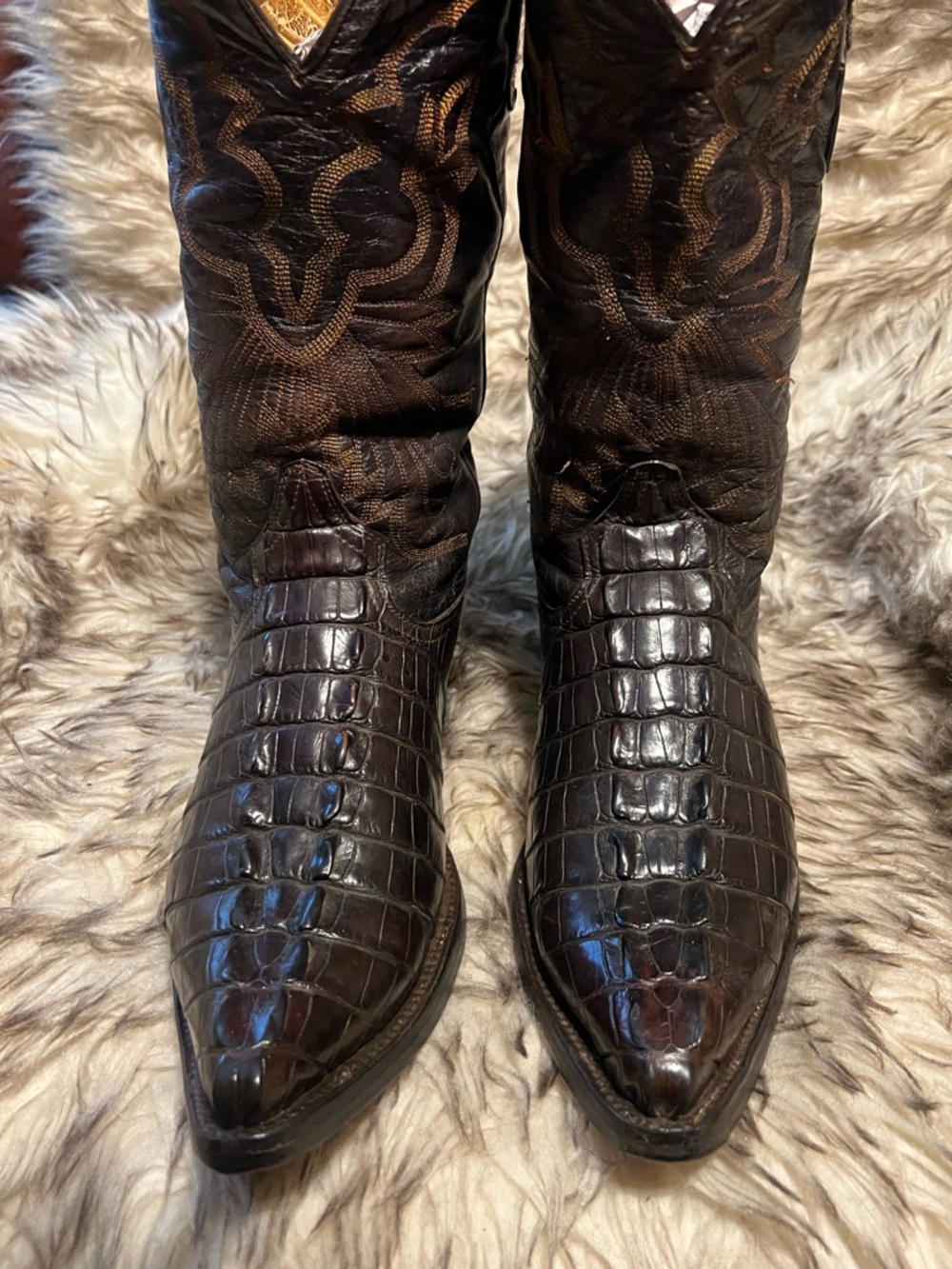 Men's DOMINI PELLE CAIMAN dark  Brown Leather Cowboy Boots Sz 9 NEW SOLES/HEELS - Picture 2 of 16